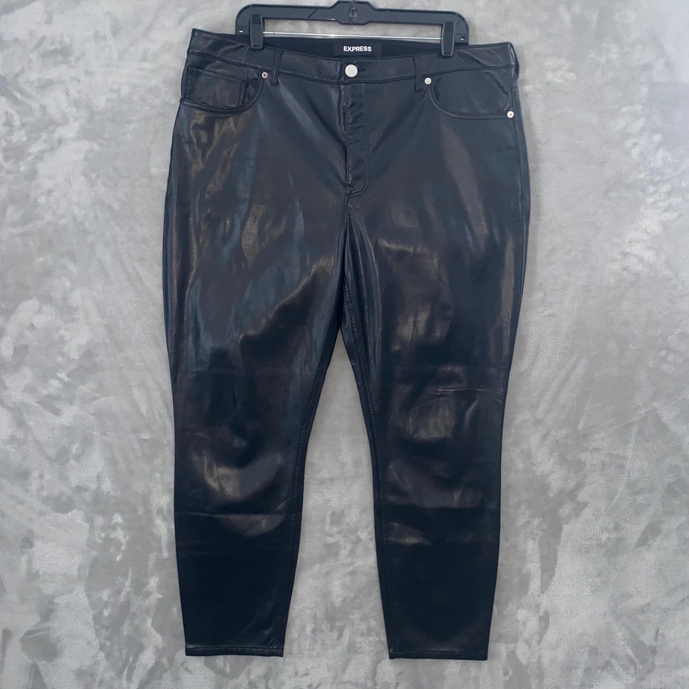 EXPRESS Black Faux Leather High Rise Ankle Leggings Stretch Pants Women Size 16R